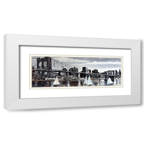 BROOKLYN BRIDGE WITH SAILBOATS White Modern Wood Framed Art Print with Double Matting by Atelier B Art Studio