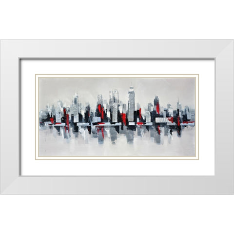 GRAY AND RED FLOATING CITYSCAPE White Modern Wood Framed Art Print with Double Matting by Atelier B Art Studio