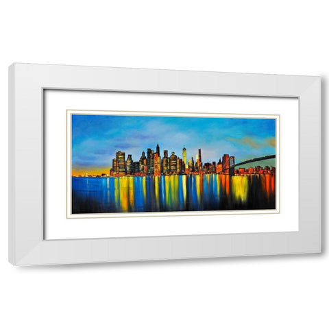 CITY BY NIGHT WITH A BRIDGE White Modern Wood Framed Art Print with Double Matting by Atelier B Art Studio