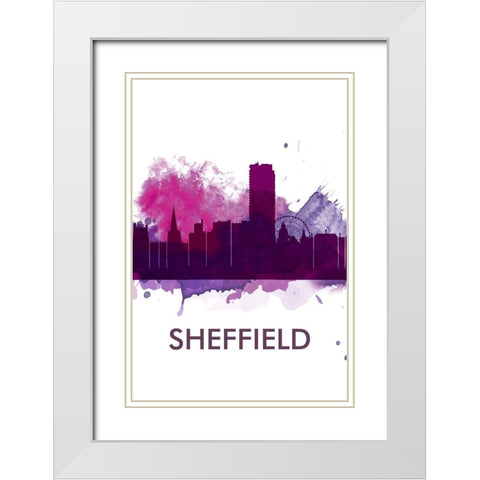 SHEFFIELD CITY COLOR SPLASH SILHOUETTE White Modern Wood Framed Art Print with Double Matting by Atelier B Art Studio