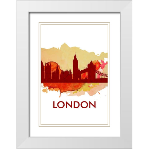 PAINT SPLASH SILHOUETTE OF LONDON White Modern Wood Framed Art Print with Double Matting by Atelier B Art Studio