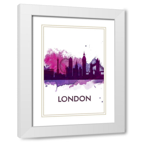 PURPLE SILHOUETTE OF LONDON White Modern Wood Framed Art Print with Double Matting by Atelier B Art Studio