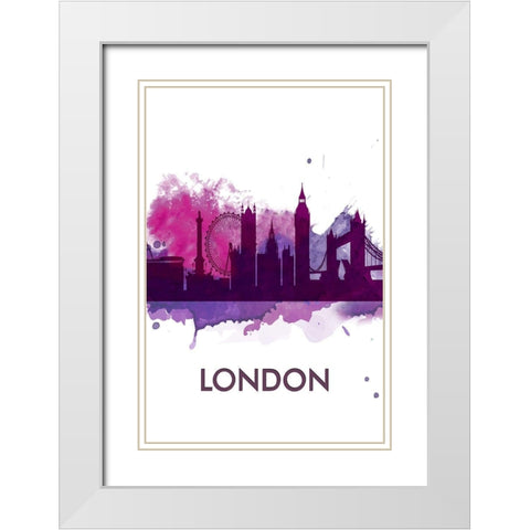 PURPLE SILHOUETTE OF LONDON White Modern Wood Framed Art Print with Double Matting by Atelier B Art Studio