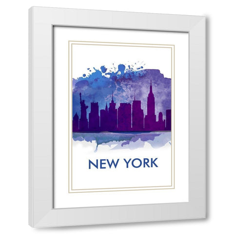 BLUE SILHOUETTE OF NEW YORK CITY White Modern Wood Framed Art Print with Double Matting by Atelier B Art Studio
