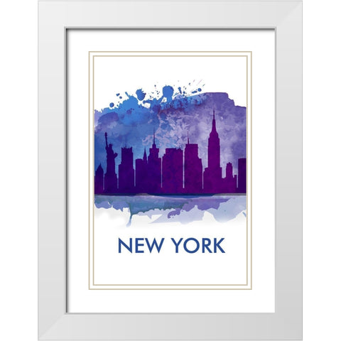 BLUE SILHOUETTE OF NEW YORK CITY White Modern Wood Framed Art Print with Double Matting by Atelier B Art Studio