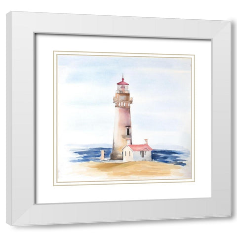 Oregons Yaquina Head Lighthouse White Modern Wood Framed Art Print with Double Matting by Atelier B Art Studio