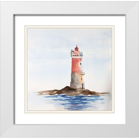 French Phare Les Pierres Noires White Modern Wood Framed Art Print with Double Matting by Atelier B Art Studio