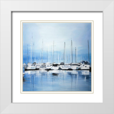 BOATS AT THE DOCK White Modern Wood Framed Art Print with Double Matting by Atelier B Art Studio
