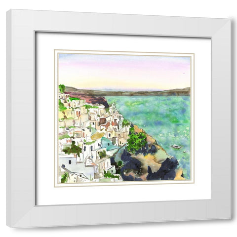 LANDSCAPE OF CRETE White Modern Wood Framed Art Print with Double Matting by Atelier B Art Studio