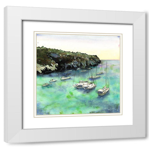 BOATS IN CALA MACARELLA White Modern Wood Framed Art Print with Double Matting by Atelier B Art Studio