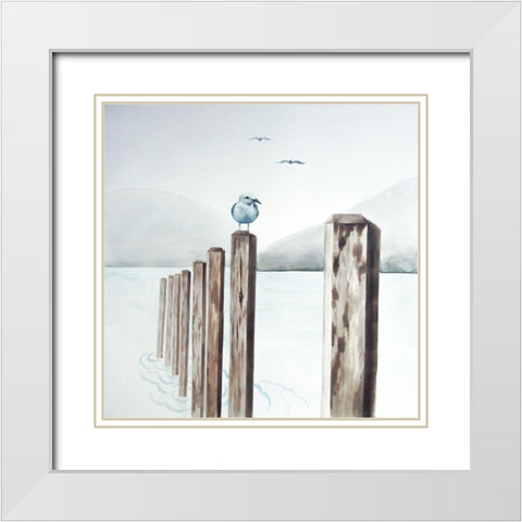 SEAGULL AT THE MARINA White Modern Wood Framed Art Print with Double Matting by Atelier B Art Studio