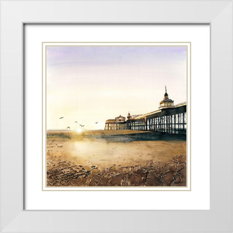 SUNSET AT THE BEACH White Modern Wood Framed Art Print with Double Matting by Atelier B Art Studio