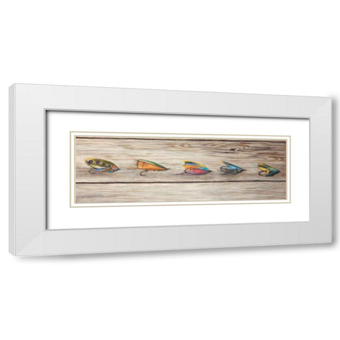 Fishing Flies with Wood Background White Modern Wood Framed Art Print with Double Matting by Atelier B Art Studio