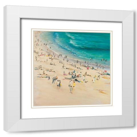Summer Crowds at the Beach White Modern Wood Framed Art Print with Double Matting by Atelier B Art Studio