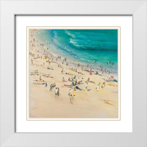 Summer Crowds at the Beach White Modern Wood Framed Art Print with Double Matting by Atelier B Art Studio