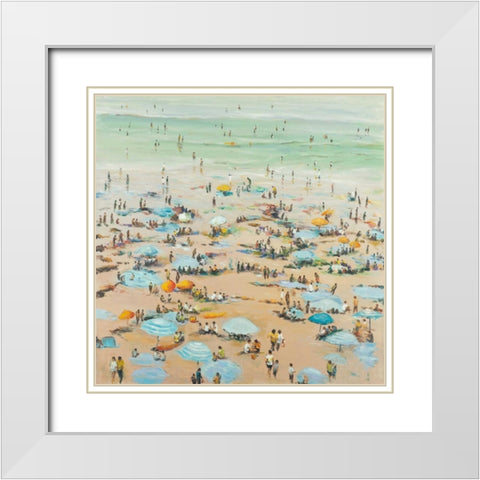 People at the Beach White Modern Wood Framed Art Print with Double Matting by Atelier B Art Studio