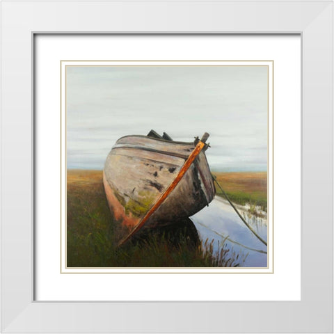 Old Abandoned Boat in a Swamp White Modern Wood Framed Art Print with Double Matting by Atelier B Art Studio