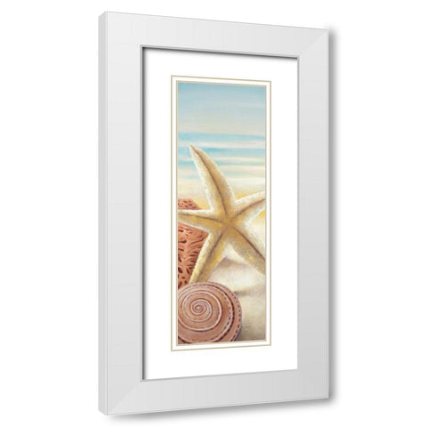 Starfish and Seashells at the Beach White Modern Wood Framed Art Print with Double Matting by Atelier B Art Studio