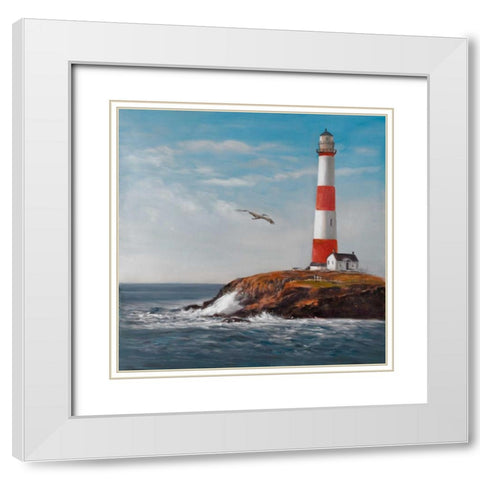 Lighthouse at the Edge of the Sea White Modern Wood Framed Art Print with Double Matting by Atelier B Art Studio