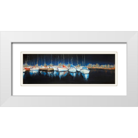 Evening at the Marina White Modern Wood Framed Art Print with Double Matting by Atelier B Art Studio