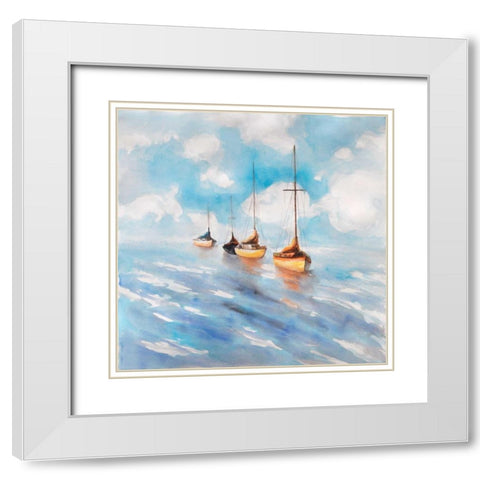 Sailboats in the Sea White Modern Wood Framed Art Print with Double Matting by Atelier B Art Studio