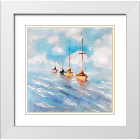 Sailboats in the Sea White Modern Wood Framed Art Print with Double Matting by Atelier B Art Studio