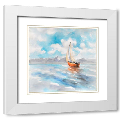 Sailboat Landscape White Modern Wood Framed Art Print with Double Matting by Atelier B Art Studio