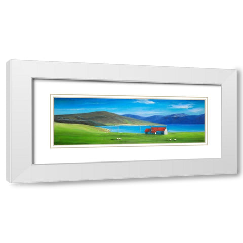 Scottish Highlands with a Little Red Roof House White Modern Wood Framed Art Print with Double Matting by Atelier B Art Studio