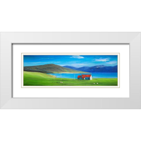 Scottish Highlands with a Little Red Roof House White Modern Wood Framed Art Print with Double Matting by Atelier B Art Studio