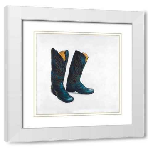 Cowboy Boots in Leather White Modern Wood Framed Art Print with Double Matting by Atelier B Art Studio