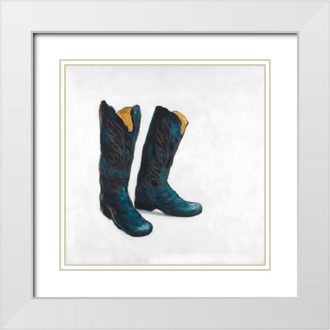 Cowboy Boots in Leather White Modern Wood Framed Art Print with Double Matting by Atelier B Art Studio