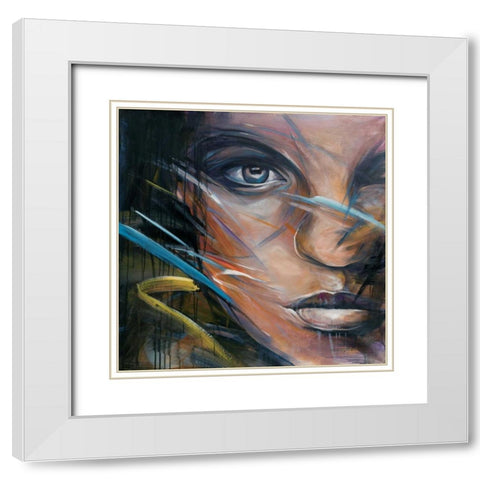 Colorful Woman Face White Modern Wood Framed Art Print with Double Matting by Atelier B Art Studio