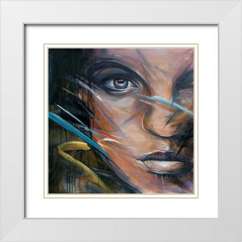 Colorful Woman Face White Modern Wood Framed Art Print with Double Matting by Atelier B Art Studio
