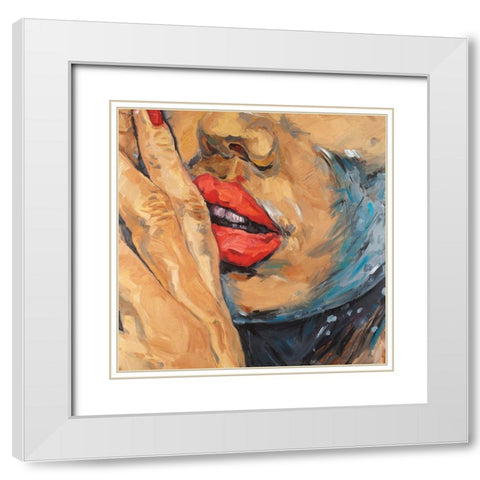 Shushing Lips Closeup White Modern Wood Framed Art Print with Double Matting by Atelier B Art Studio