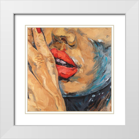Shushing Lips Closeup White Modern Wood Framed Art Print with Double Matting by Atelier B Art Studio