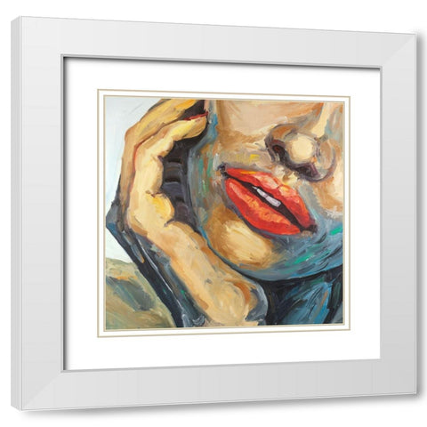 Irresistible Lips Closeup White Modern Wood Framed Art Print with Double Matting by Atelier B Art Studio