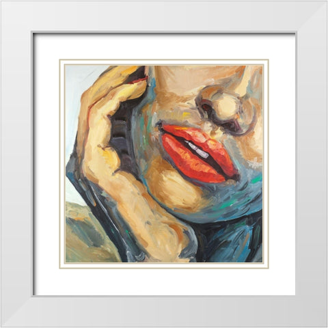 Irresistible Lips Closeup White Modern Wood Framed Art Print with Double Matting by Atelier B Art Studio