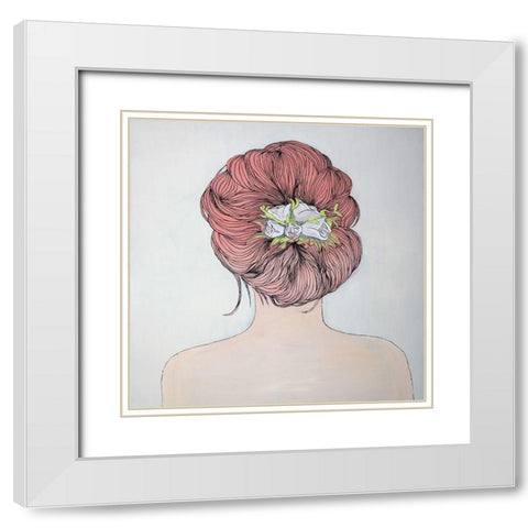 LADY WITH FLOWERS IN HER HAIR White Modern Wood Framed Art Print with Double Matting by Atelier B Art Studio