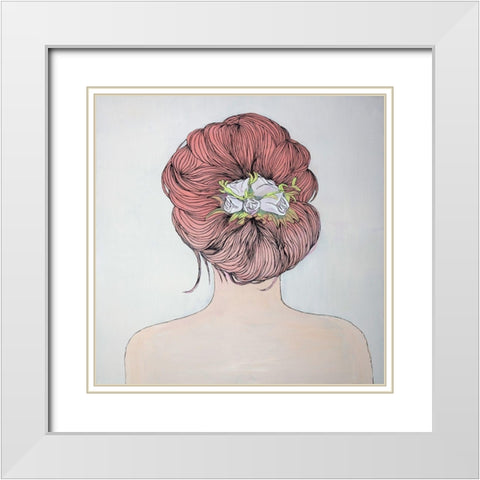 LADY WITH FLOWERS IN HER HAIR White Modern Wood Framed Art Print with Double Matting by Atelier B Art Studio