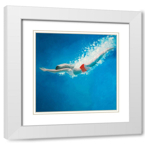 DIVING JUMP White Modern Wood Framed Art Print with Double Matting by Atelier B Art Studio