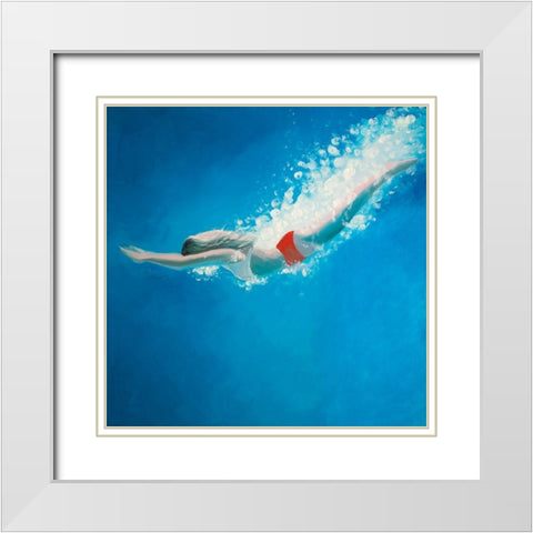 DIVING JUMP White Modern Wood Framed Art Print with Double Matting by Atelier B Art Studio
