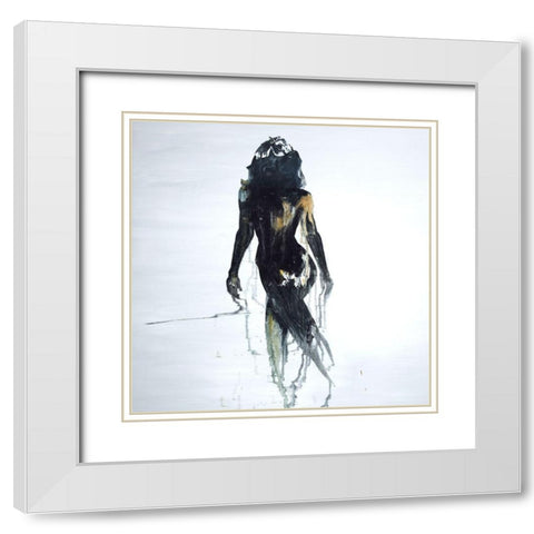ABSTRACT BACK VIEW OF A WOMAN SILHOUETTE White Modern Wood Framed Art Print with Double Matting by Atelier B Art Studio