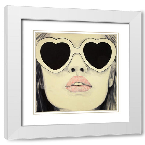 YOUNG LADY WITH GLASSES White Modern Wood Framed Art Print with Double Matting by Atelier B Art Studio