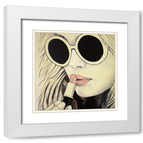 PINK LIPS White Modern Wood Framed Art Print with Double Matting by Atelier B Art Studio