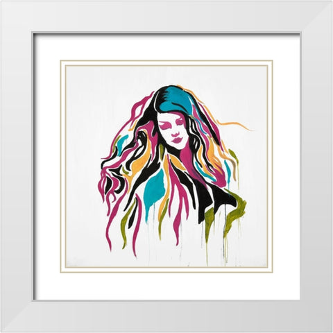 WOMAN GRAFFITI ART White Modern Wood Framed Art Print with Double Matting by Atelier B Art Studio