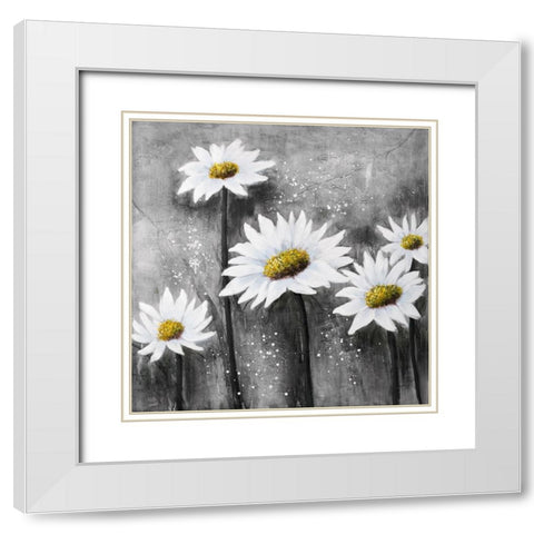 Daisies White Modern Wood Framed Art Print with Double Matting by Atelier B Art Studio