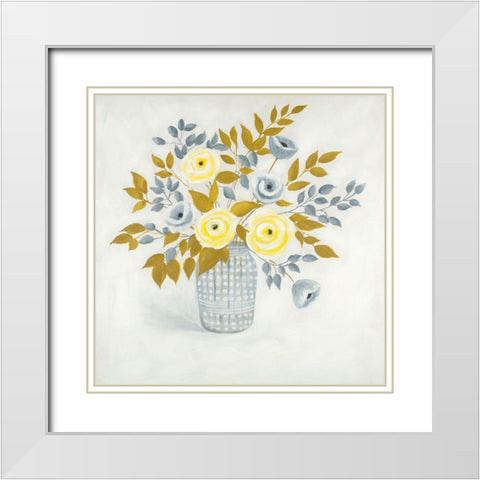 FLOWERS IN A CHECK VASE White Modern Wood Framed Art Print with Double Matting by Atelier B Art Studio