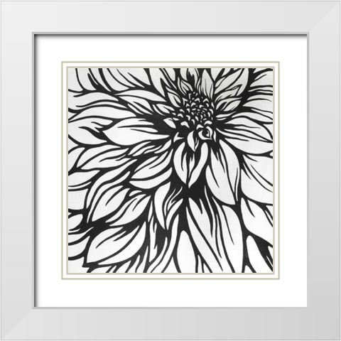 Dahlia Flower Outline Style White Modern Wood Framed Art Print with Double Matting by Atelier B Art Studio