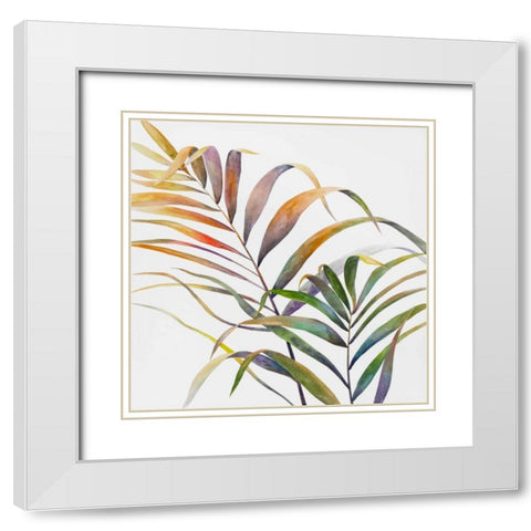Watercolor Tropical Palm Leaves White Modern Wood Framed Art Print with Double Matting by Atelier B Art Studio