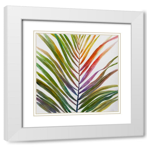 Watercolor Tropical Palm Leave White Modern Wood Framed Art Print with Double Matting by Atelier B Art Studio